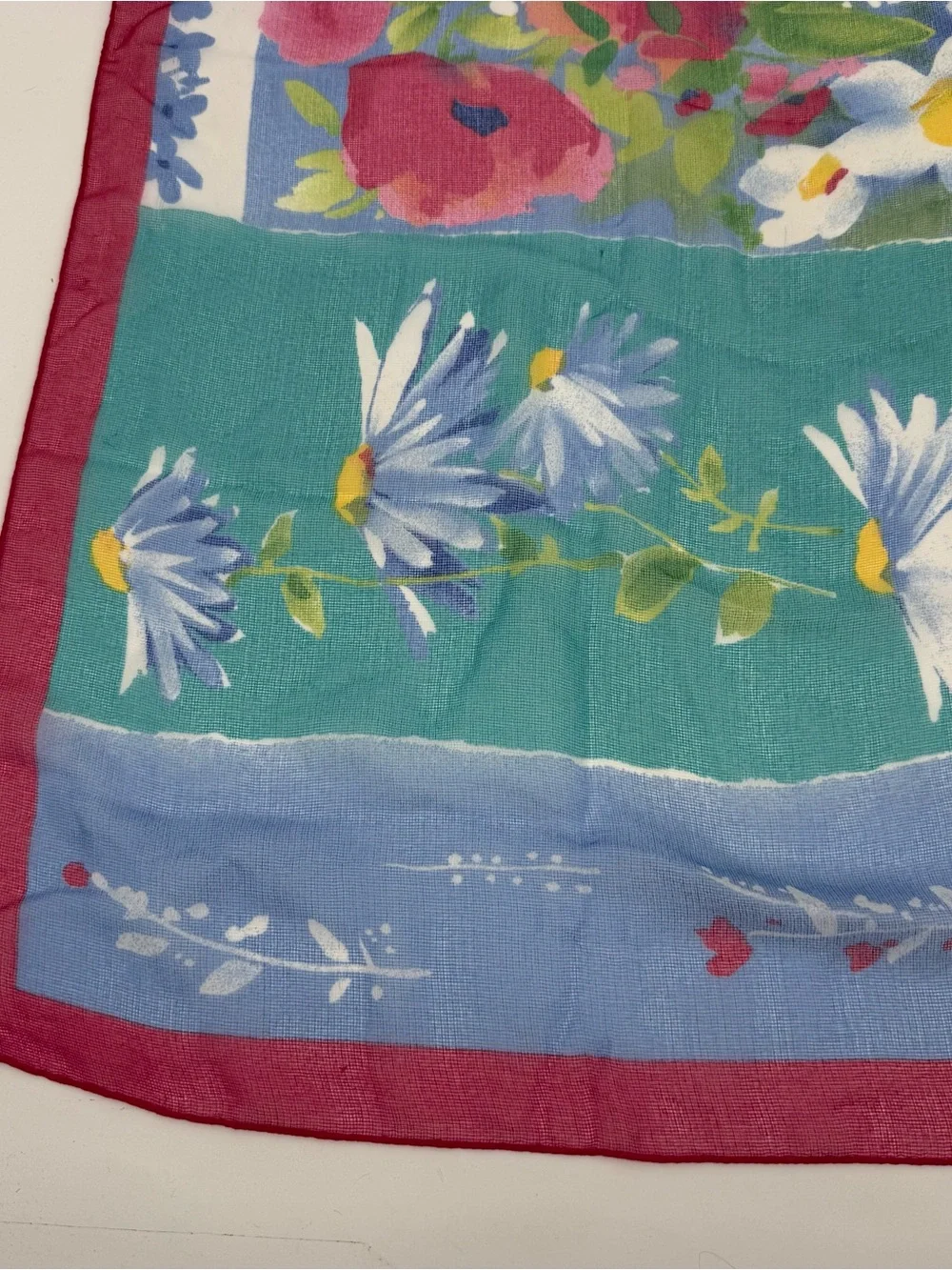 Hasting & Smith Vintage Floral Sheer Square Scarf Blue Pink Accessory Garden
